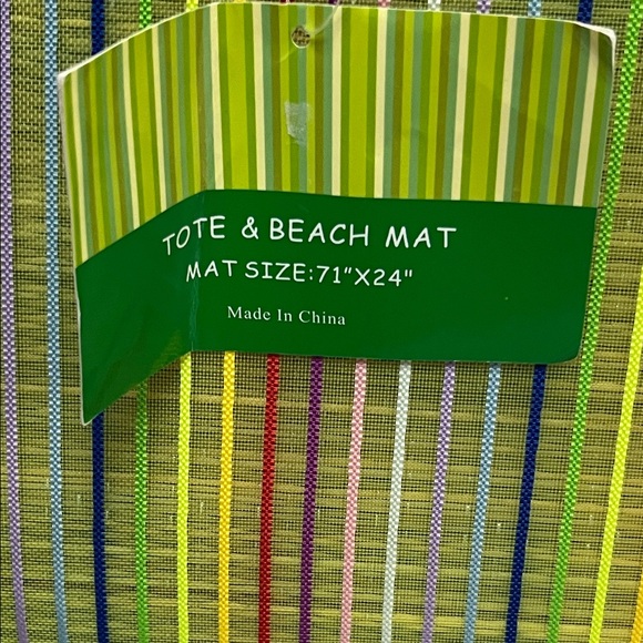 Striped Beach Mat Tote Bag in Lime Green {flawed} - Picture 2 of 6